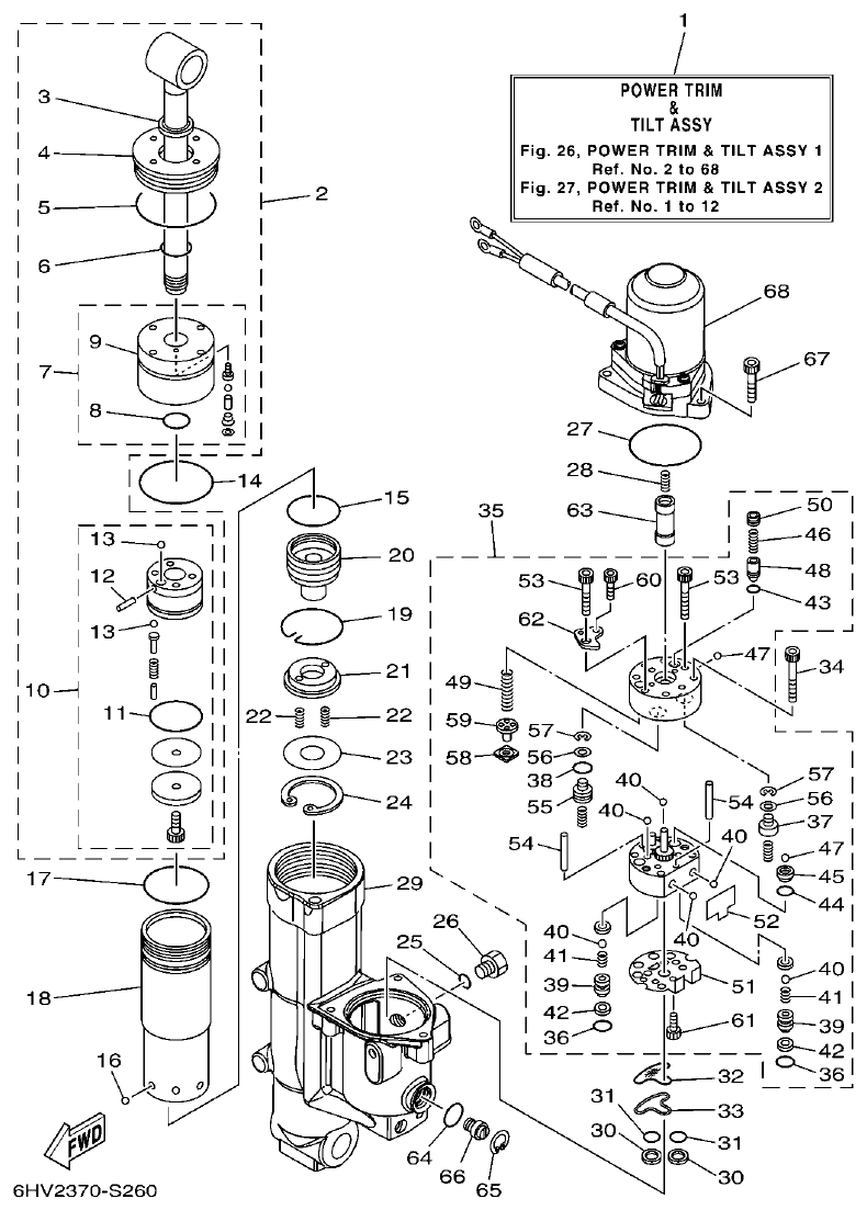 Yamaha F80DET, F90CET, F100FET POWER TRIM & TILT ASSY 1 parts diagram